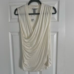 H&M wrap blouse. Ruching at waist and shoulder. Off white, size Large. NWT.